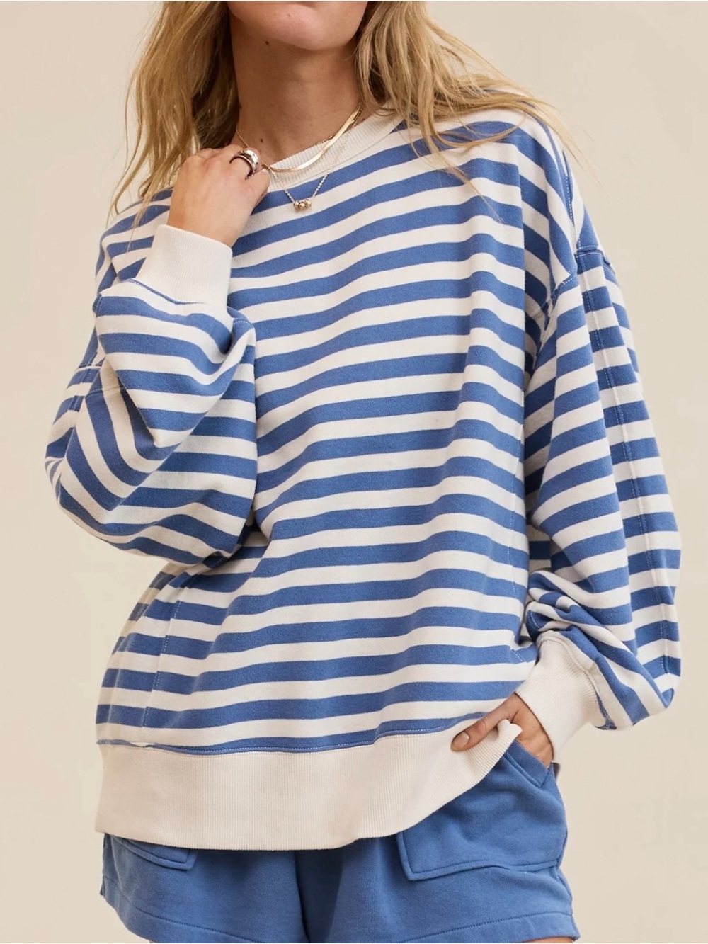 AERIE Go-To Oversized Striped Crewneck Sweatshirt Cozy Nautical Size Small